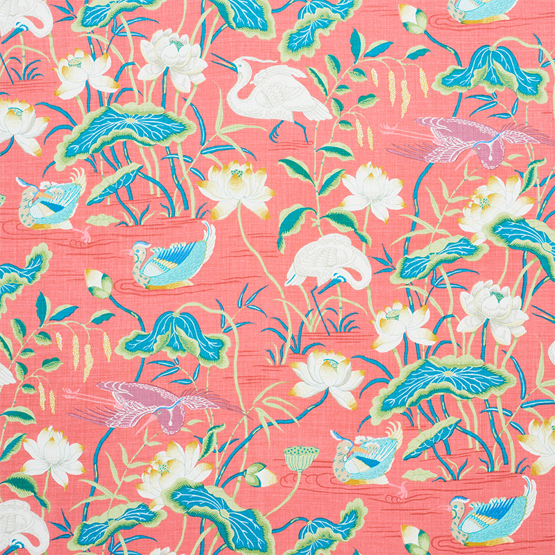Lotus Garden fabric in red color - pattern number 179041 - by Schumacher in the Signature Schumacher collection