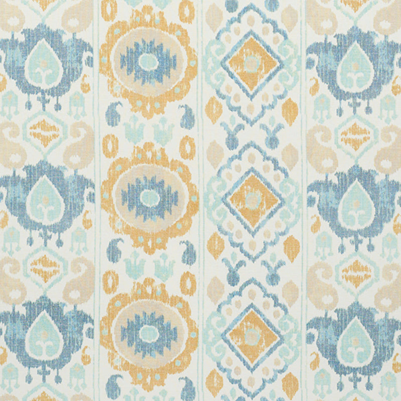 Elizia Ikat fabric in sky and ochre color - pattern number 179050 - by Schumacher in the New Traditional collection