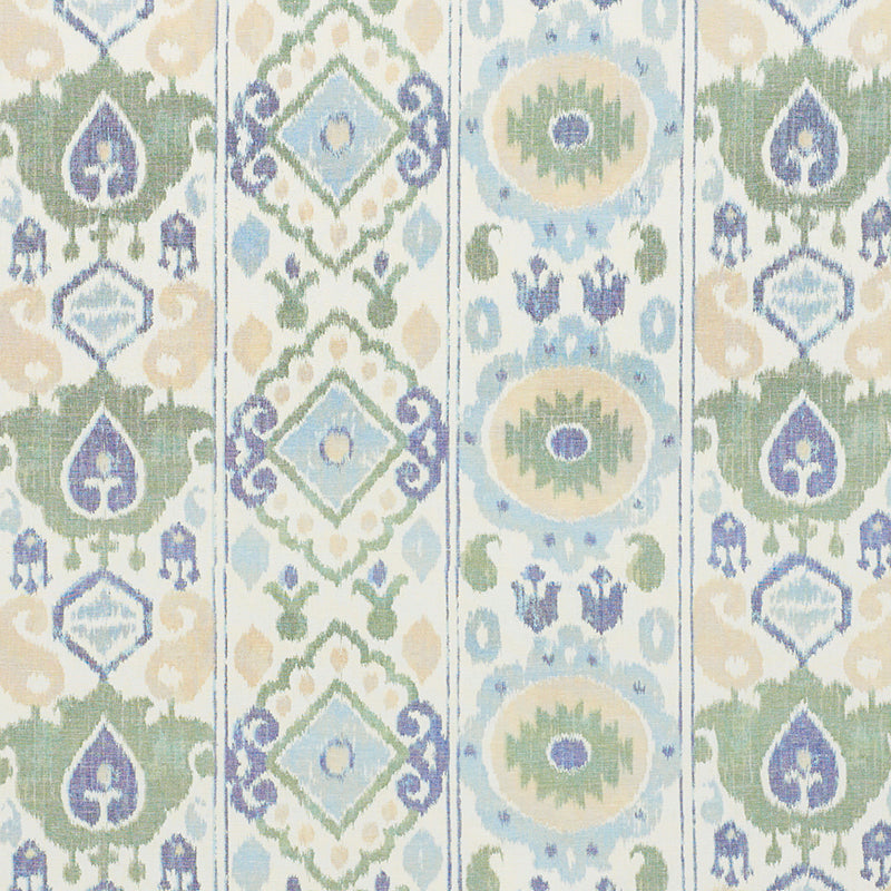 Elizia Ikat fabric in green and blue color - pattern number 179051 - by Schumacher in the New Traditional collection