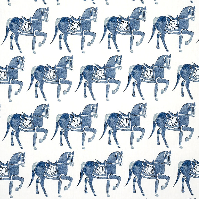 Marwari Horse fabric in navy color - pattern number 179130 - by Schumacher in the Molly Mahon collection