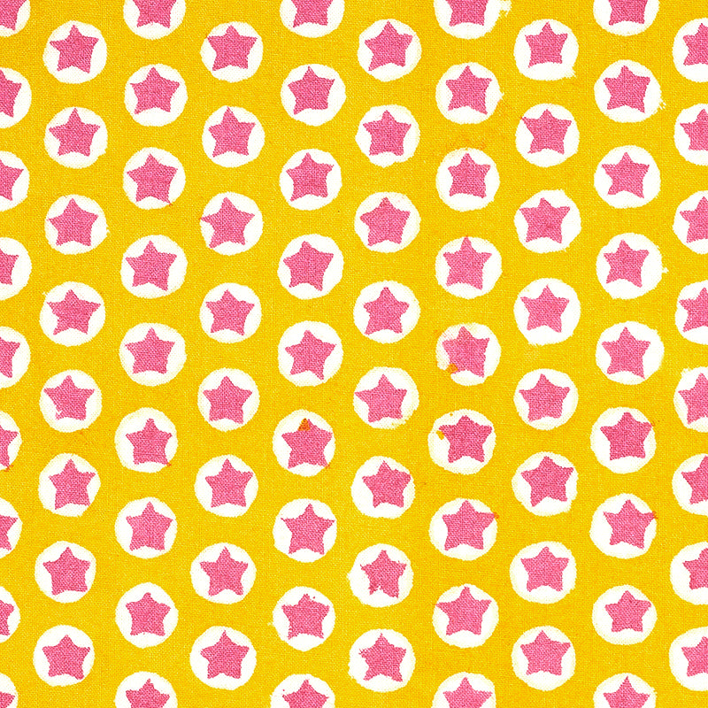 Tuk Tuk Hand Block Print fabric in yellow color - pattern number 179221 - by Schumacher in the Molly Mahon collection