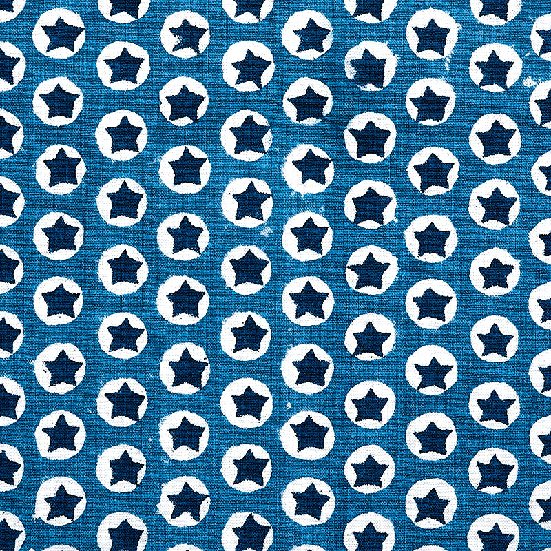 Tuk Tuk Hand Block Print fabric in blue color - pattern number 179222 - by Schumacher in the Molly Mahon collection