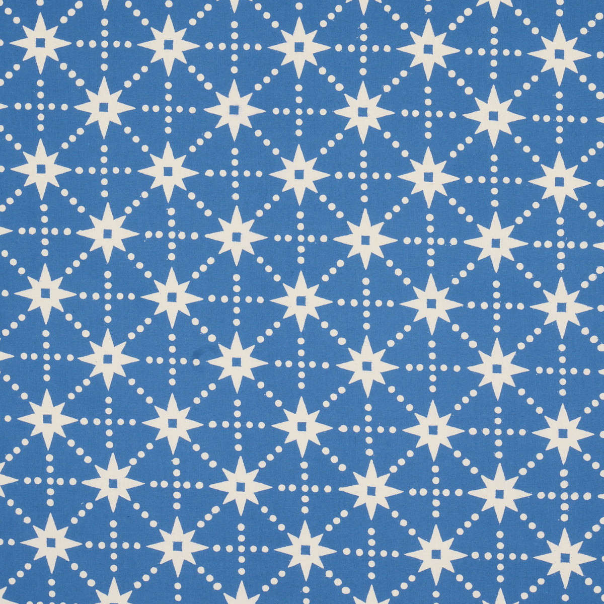 Stars Hand Block Print fabric in blue color - pattern number 179260 - by Schumacher in the Molly Mahon collection