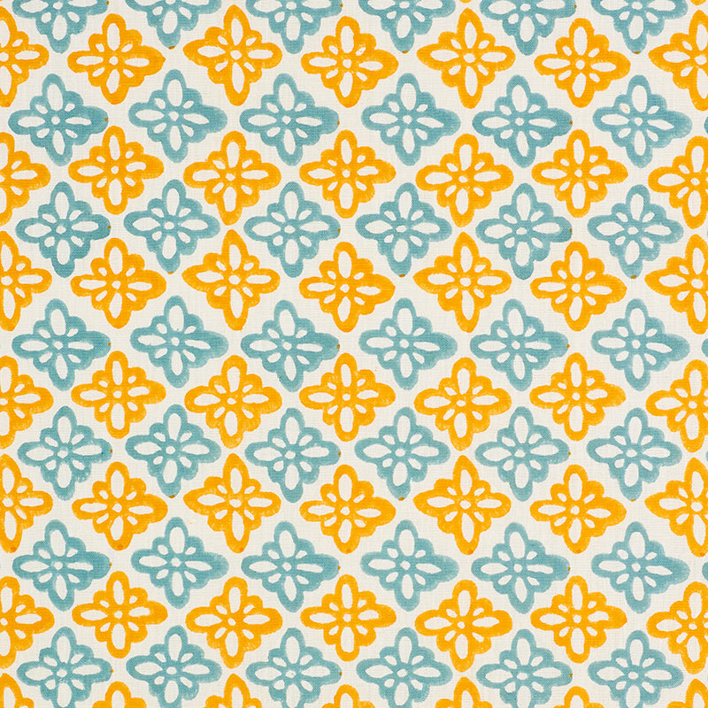 Pattee Hand Block Print fabric in turmeric color - pattern number 179303 - by Schumacher in the Molly Mahon collection