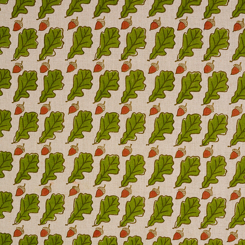 Oak Hand Block Print fabric in green color - pattern number 179310 - by Schumacher in the Molly Mahon collection
