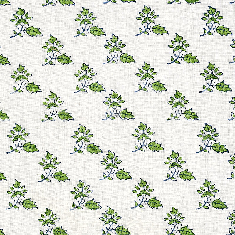 Torbay Hand Blocked Print fabric in green color - pattern number 179330 - by Schumacher in the Jacaranda collection