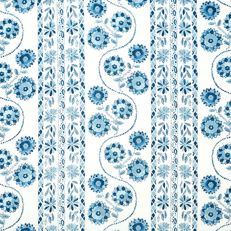 Zinnia Handmade Print fabric in blue color - pattern number 179340 - by Schumacher in the Jacaranda collection