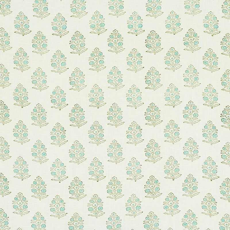 Aditi Hand Blocked Print fabric in green color - pattern number 179361 - by Schumacher in the Jacaranda collection