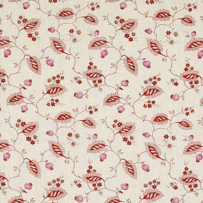 Maryam Vine fabric in pink and red color - pattern number 179450 - by Schumacher in the Jacaranda collection