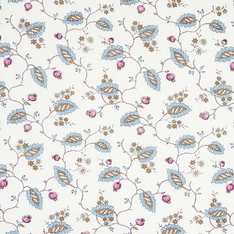 Maryam Vine fabric in sky and plum color - pattern number 179452 - by Schumacher in the Jacaranda collection