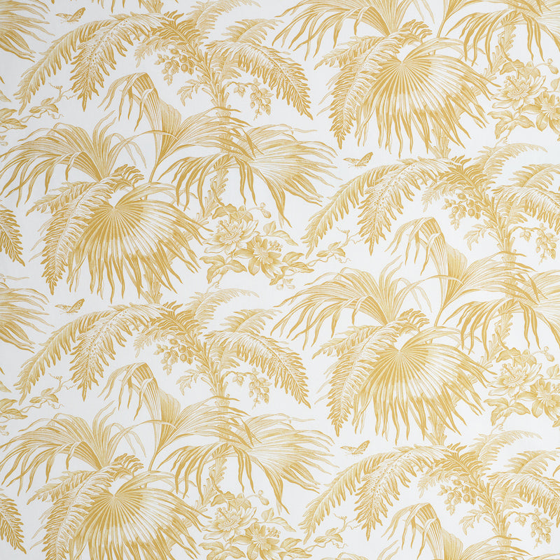 Toile Tropique fabric in gold color - pattern number 179510 - by Schumacher in the Jill Lasersohn collection