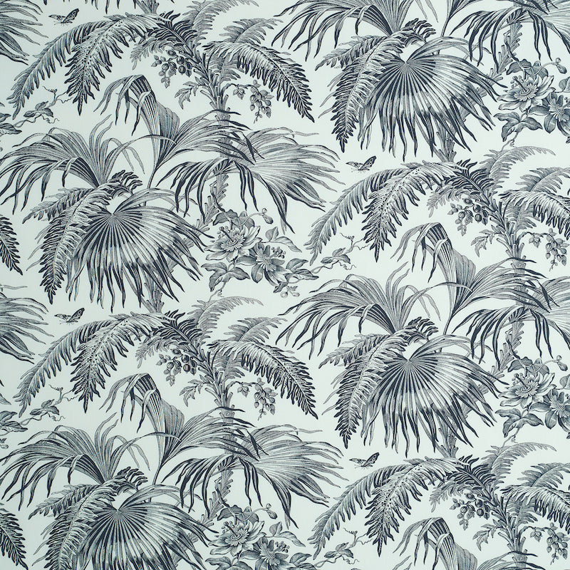 Toile Tropique fabric in black color - pattern number 179511 - by Schumacher in the Jill Lasersohn collection