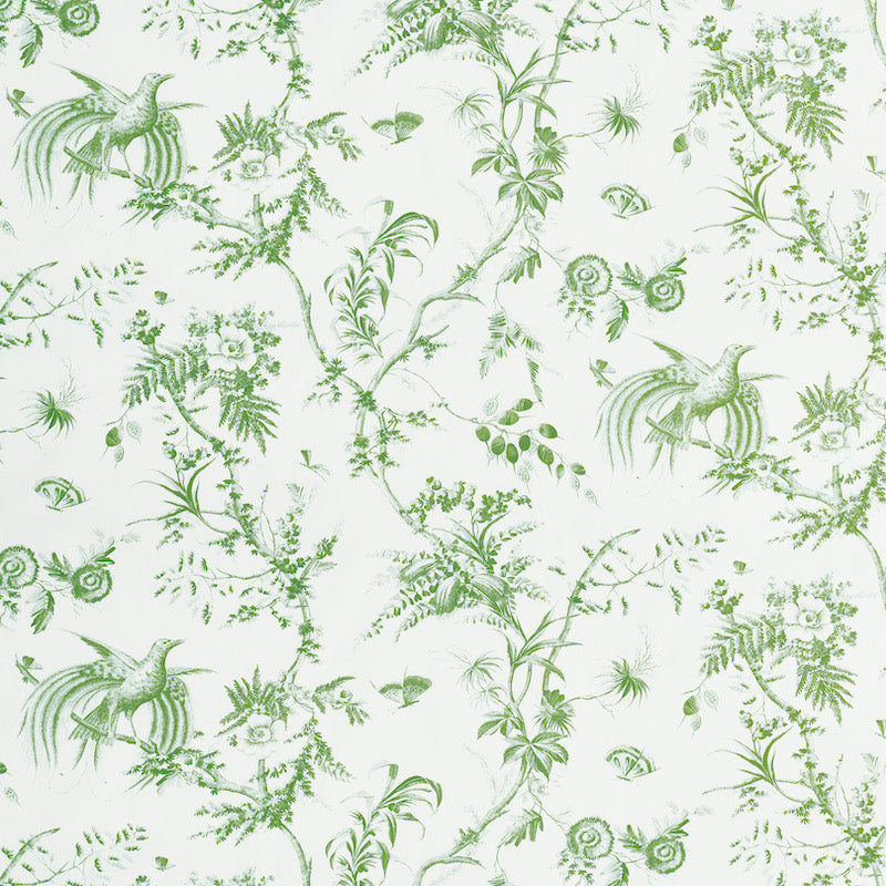 Toile De La Prairie fabric in green color - pattern number 179571 - by Schumacher in the Jill Lasersohn collection