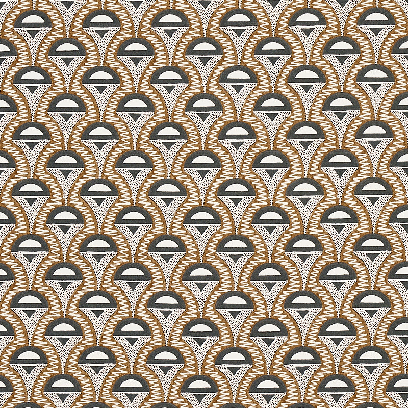 Abelino fabric in camel and black color - pattern number 179580 - by Schumacher in the Copacabana collection