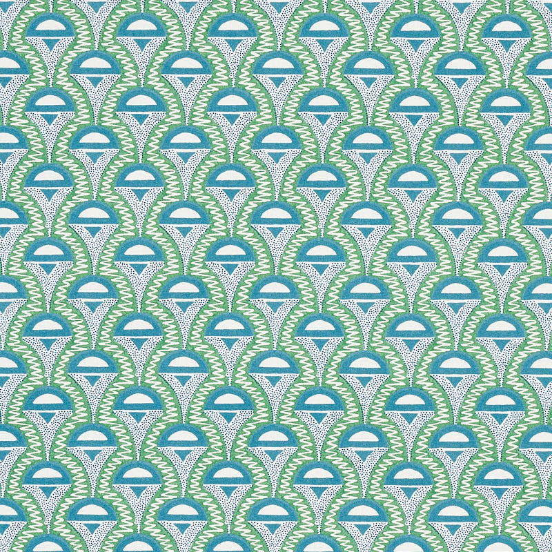 Abelino fabric in green and peacock color - pattern number 179582 - by Schumacher in the Copacabana collection