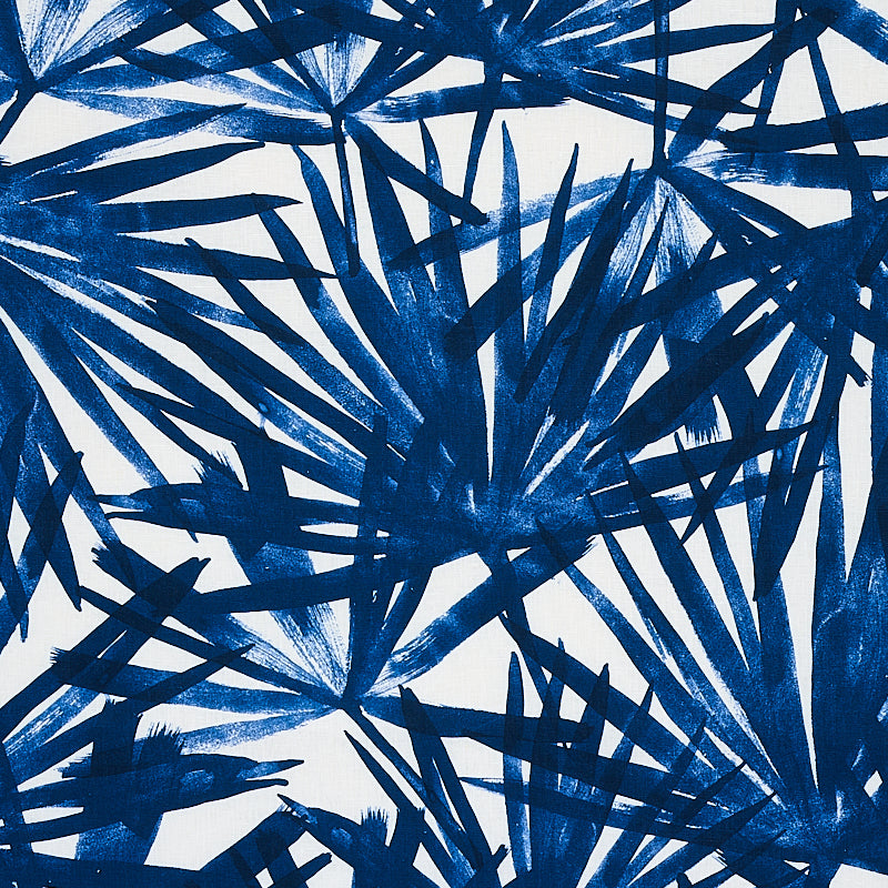 Sunlit Palm Linen fabric in blue color - pattern number 179600 - by Schumacher in the Natura collection