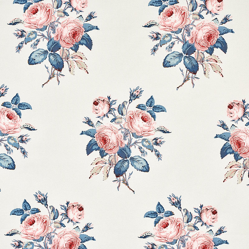Loudon Rose fabric in rose and blue color - pattern number 179632 - by Schumacher in the Schumacher Classics collection