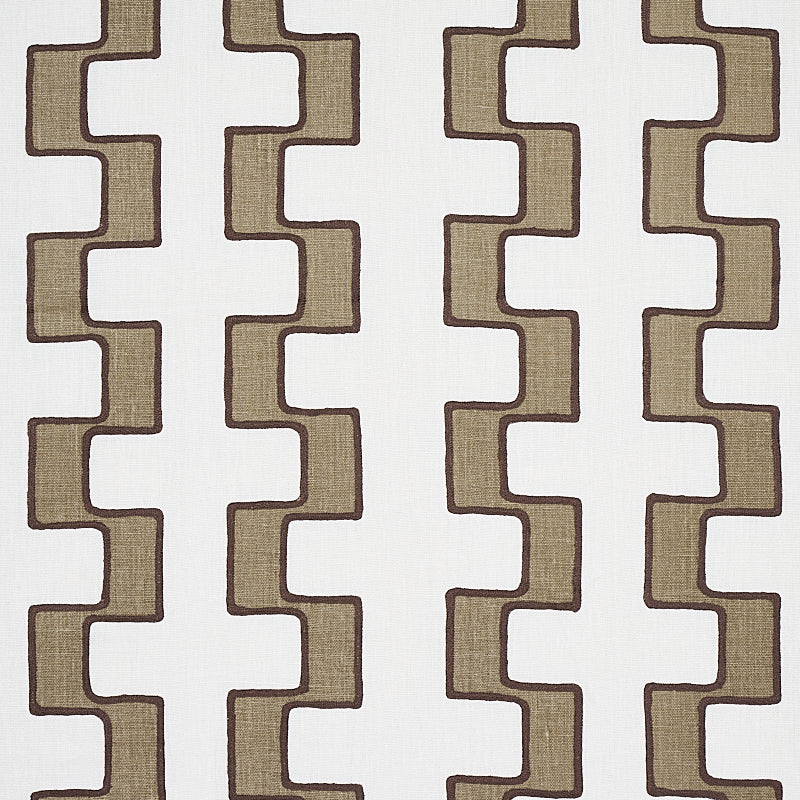 Dixon Embroidered Print Linen fabric in neutral color - pattern number 179680 - by Schumacher in the World View collection