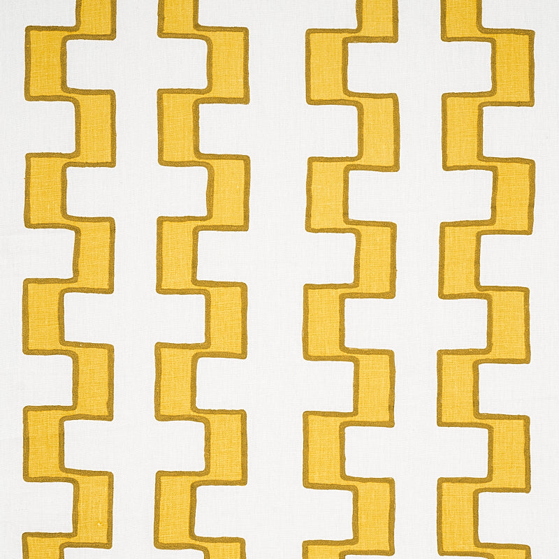 Dixon Embroidered Print Linen fabric in yellow color - pattern number 179681 - by Schumacher in the World View collection