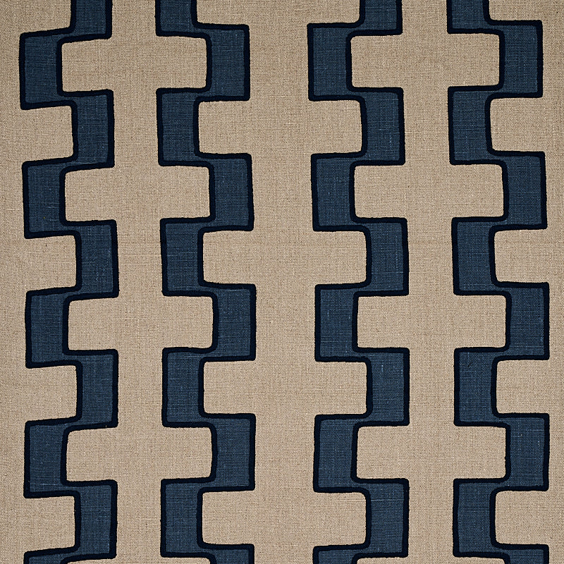 Dixon Embroidered Print Linen fabric in blue color - pattern number 179682 - by Schumacher in the World View collection
