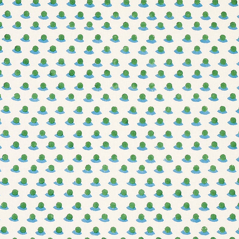 Berry Hand Block Print fabric in grass and sky color - pattern number 179732 - by Schumacher in the Molly Mahon collection