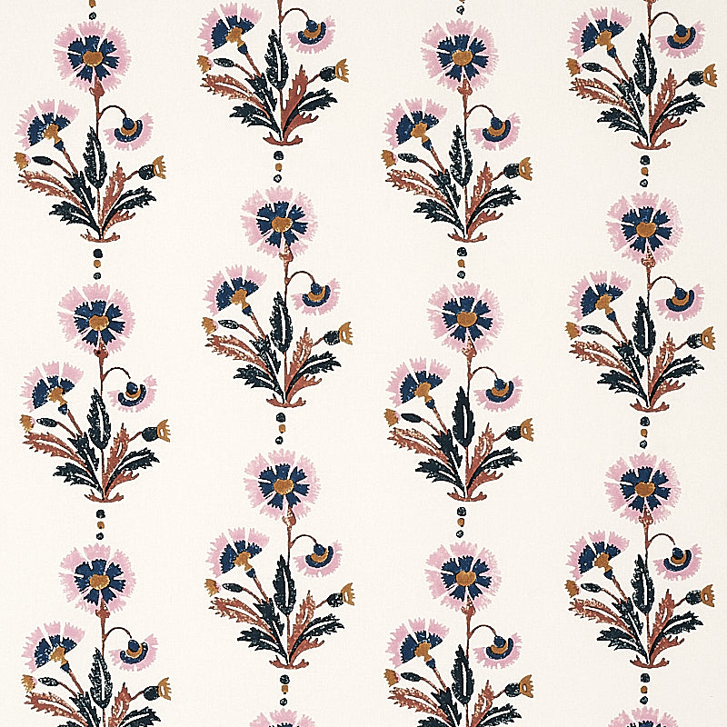 Dianthus Hand Block Print fabric in rust and rose color - pattern number 179740 - by Schumacher in the Molly Mahon collection