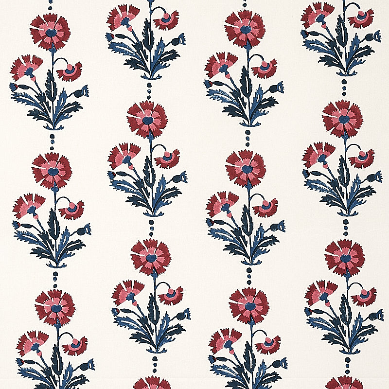 Dianthus Hand Block Print fabric in indigo and iron color - pattern number 179741 - by Schumacher in the Molly Mahon collection