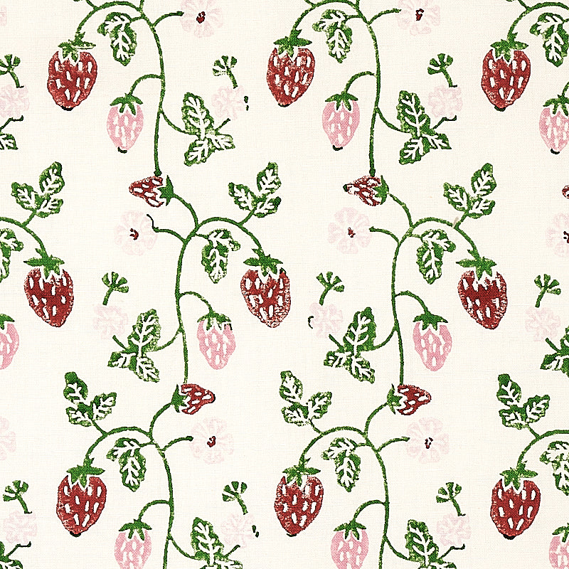 Strawberry Hand Block Print fabric in grass color - pattern number 179780 - by Schumacher in the Molly Mahon collection