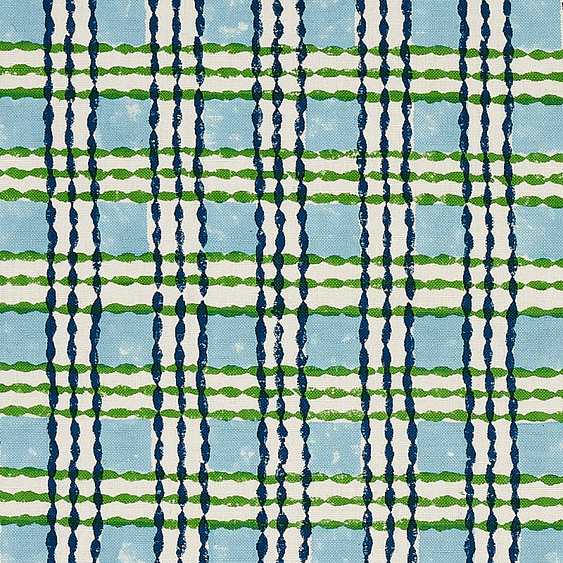 Trellis Hand Block Print fabric in sky and grass color - pattern number 179800 - by Schumacher in the Molly Mahon collection