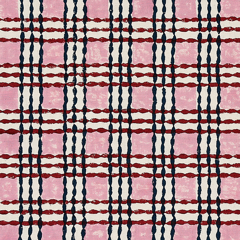 Trellis Hand Block Print fabric in rose and midnight color - pattern number 179801 - by Schumacher in the Molly Mahon collection
