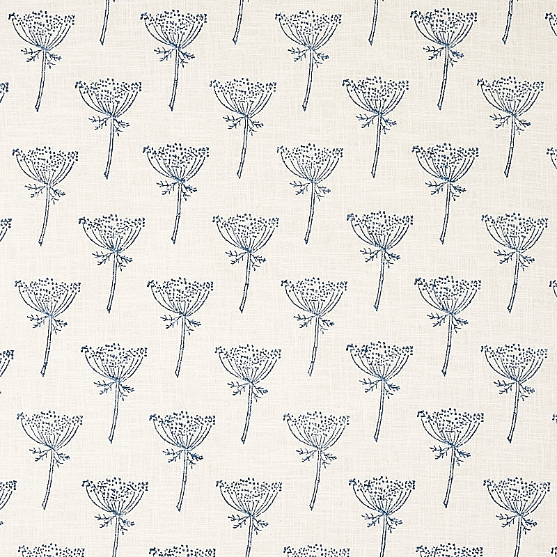 Wild Carrot Hand Block Print fabric in indigo color - pattern number 179810 - by Schumacher in the Molly Mahon collection