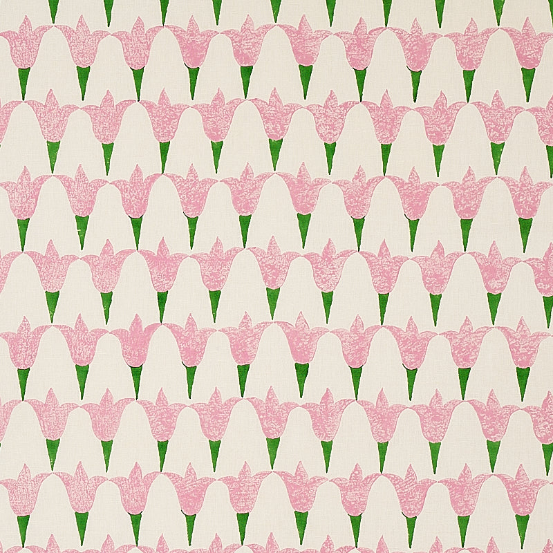 Tulip Hand Block fabric in rose and grass color - pattern number 179820 - by Schumacher in the Molly Mahon collection