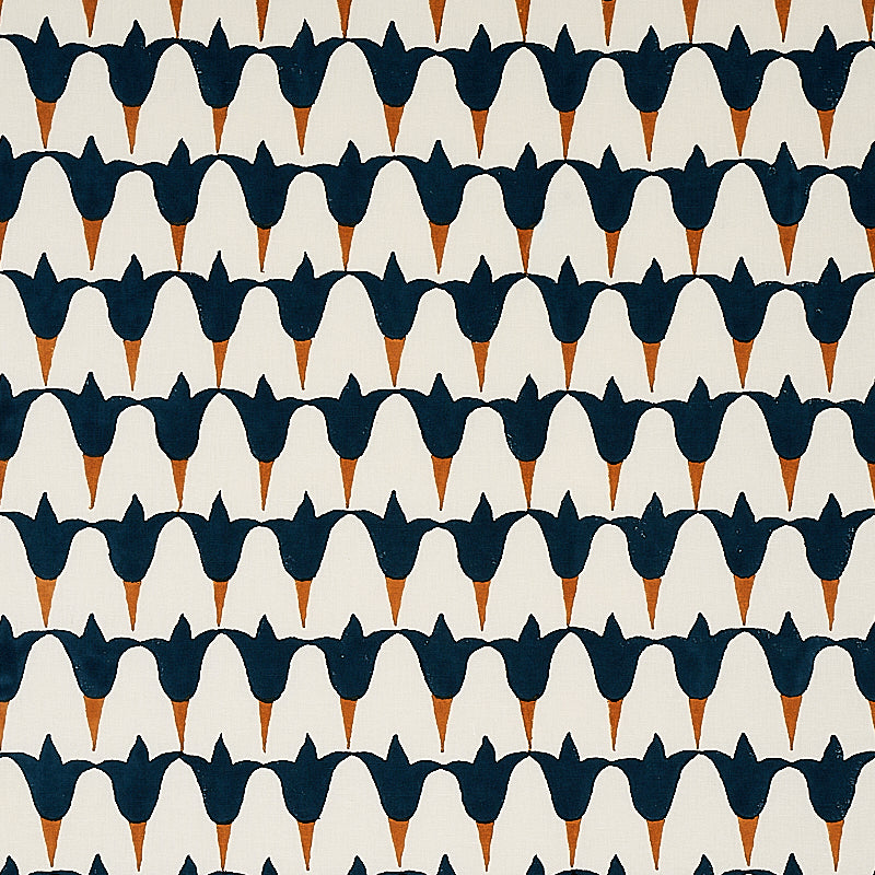 Tulip Hand Block fabric in midnight and copper color - pattern number 179822 - by Schumacher in the Molly Mahon collection