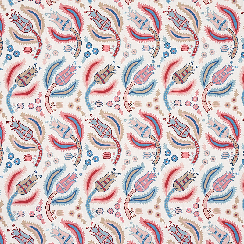 Malabar Vine fabric in sky and rose color - pattern number 179851 - by Schumacher in the East Meets West collection