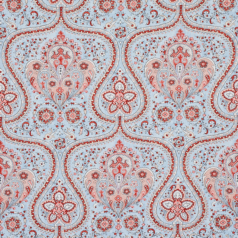 Paisley Court fabric in sky and rose color - pattern number 179861 - by Schumacher in the East Meets West collection