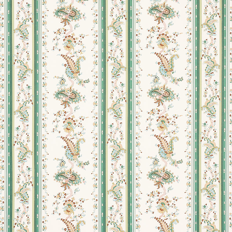 Elena Paisley Stripe fabric in green color - pattern number 179981 - by Schumacher in the Cabana collection