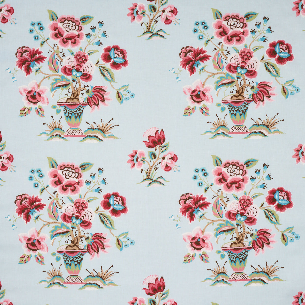 Ashford Linen fabric in rose and sky color - pattern number 180040 - by Schumacher in the Schumacher Classics collection