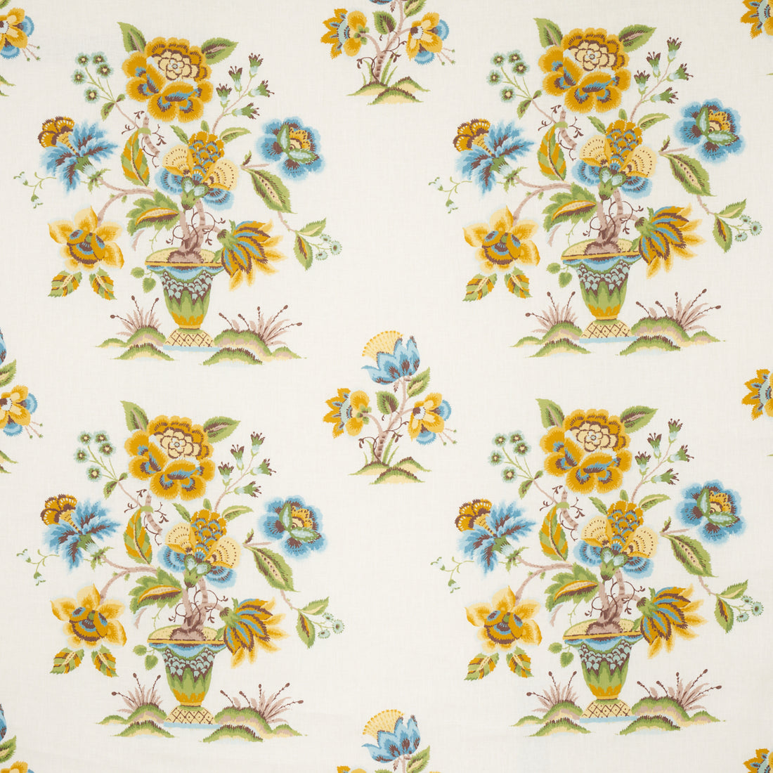 Ashford Linen fabric in ochre and sky color - pattern number 180042 - by Schumacher in the Schumacher Classics collection