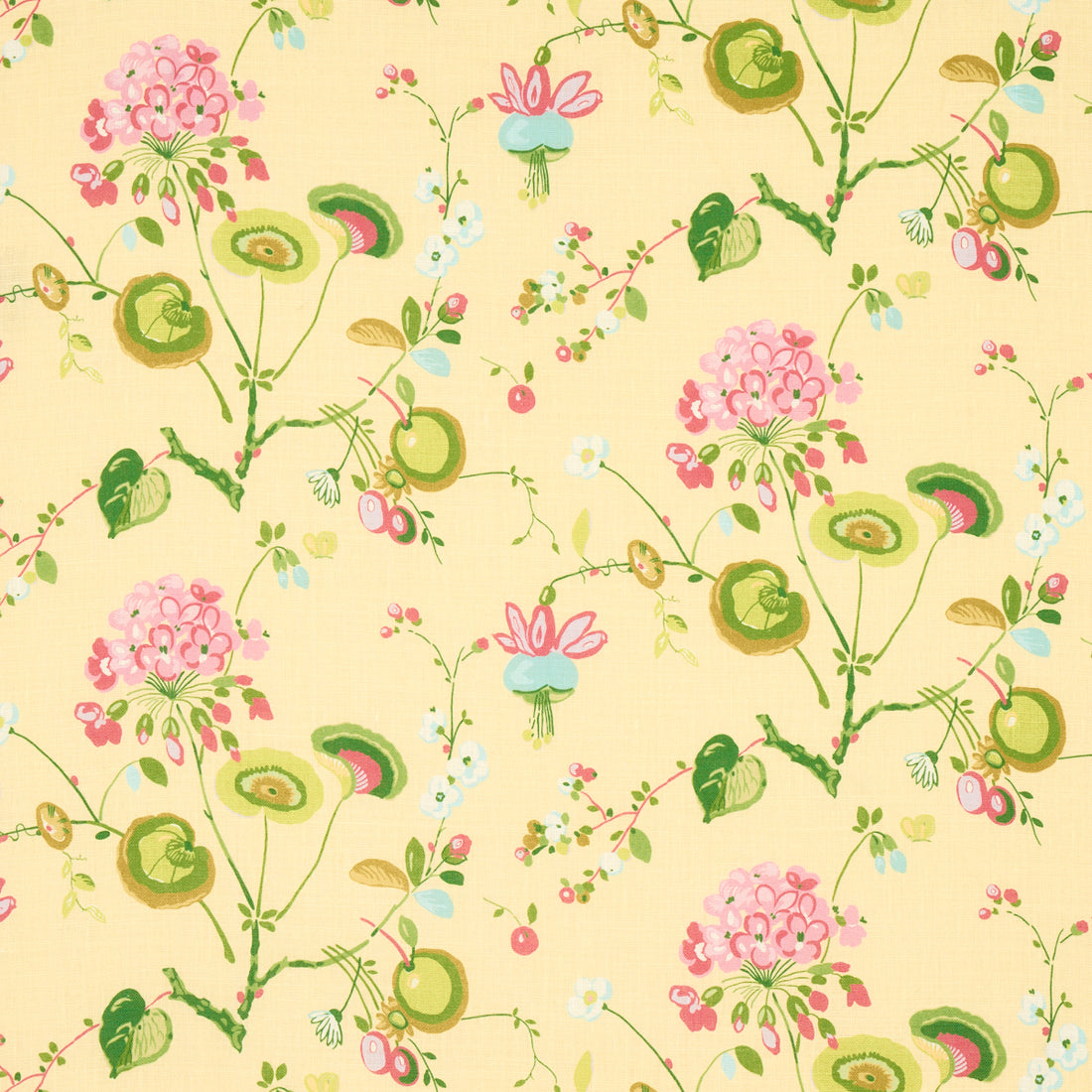 Vasily Linen fabric in green and yellow color - pattern number 180082 - by Schumacher in the Schumacher Classics collection