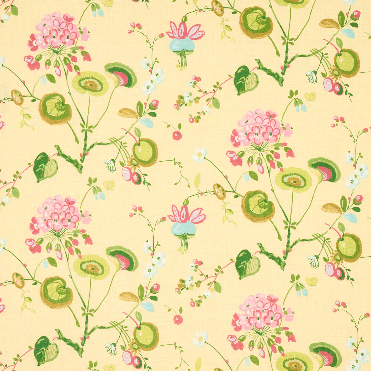 Vasily Linen fabric in green and yellow color - pattern number 180082 - by Schumacher in the Schumacher Classics collection