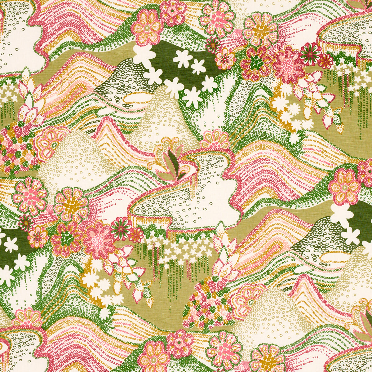 Daisy Chain fabric in green and pink color - pattern number 180131 - by Schumacher in the Clements Ribeiro collection