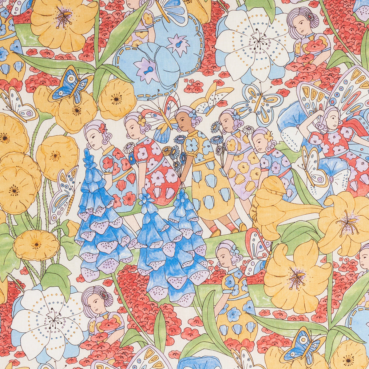 Fairie Garden fabric in yellow and ivory color - pattern number 180140 - by Schumacher in the Clements Ribeiro collection