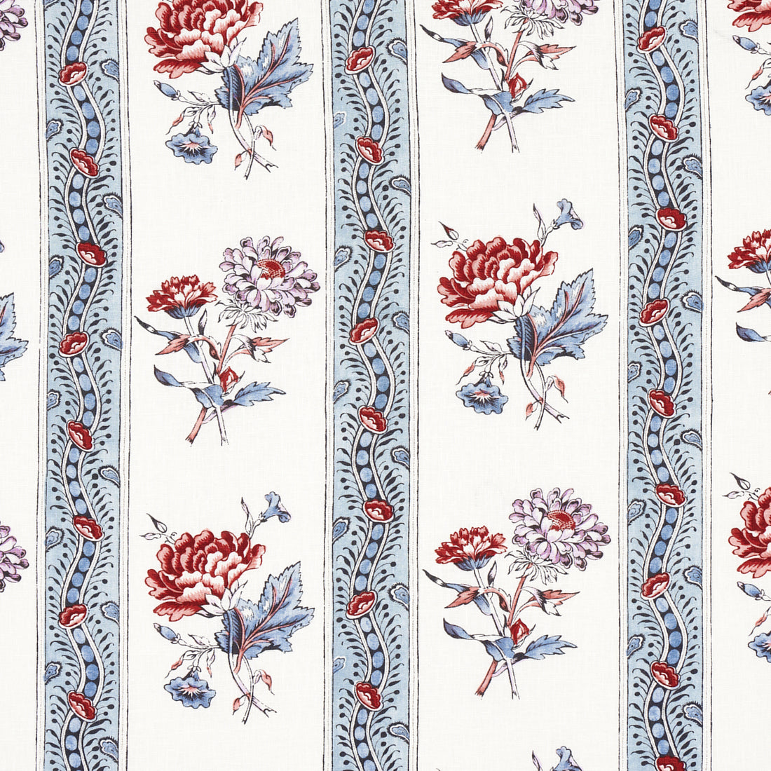 Ariana Floral Stripe fabric in pearlware blue color - pattern number 180241 - by Schumacher in the Williamsburg collection