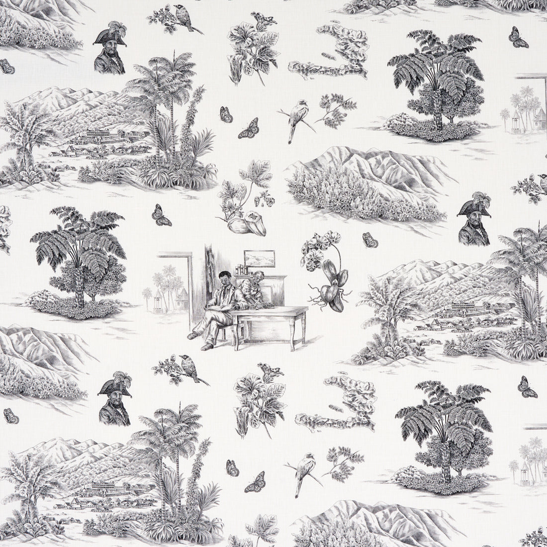 Toussaint Toile fabric in black color - pattern number 180270 - by Schumacher in the Victor Glemaud collection