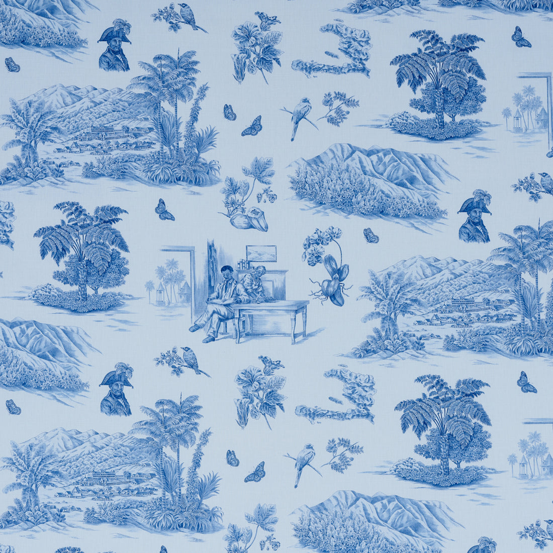 Toussaint Toile fabric in blue and sky color - pattern number 180273 - by Schumacher in the Victor Glemaud collection