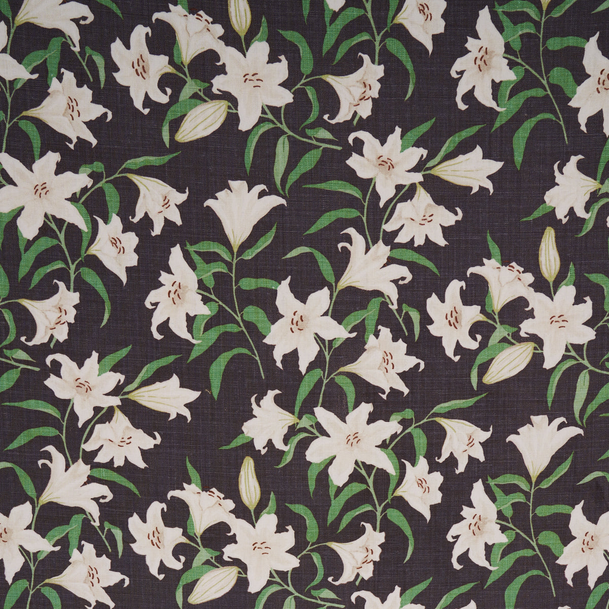 Scattered Lilies fabric in charcoal color - pattern number 180302 - by Schumacher in the Miles Redd collection