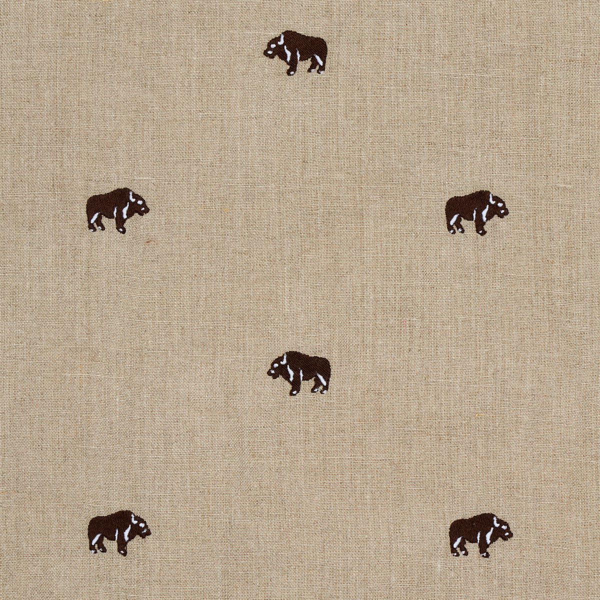 Buffalo Embroidered Linen fabric in natural color - pattern number 180450 - by Schumacher in the Marie-Chantal collection