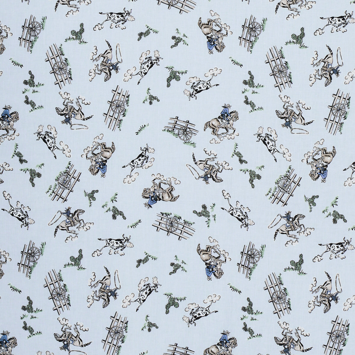 Wild West Performance Linen fabric in blue color - pattern number 180461 - by Schumacher in the Marie-Chantal collection