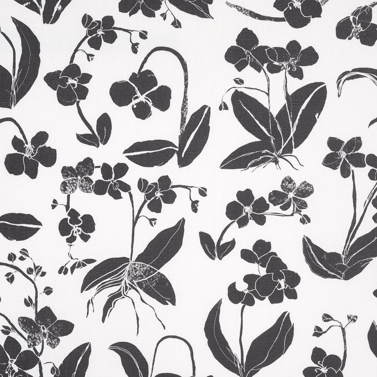 Orchids Have Dreams fabric in soft black color - pattern number 180510 - by Schumacher in the Hera Ford collection