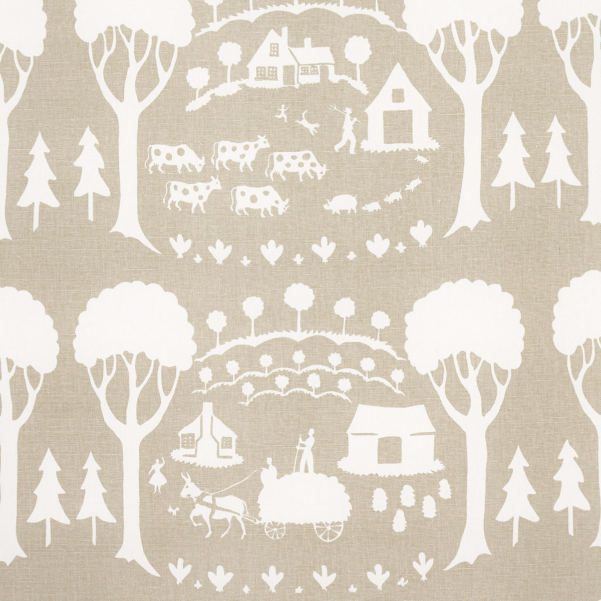 Farm Scene fabric in neutral color - pattern number 180882 - by Schumacher in the Folly Cove collection